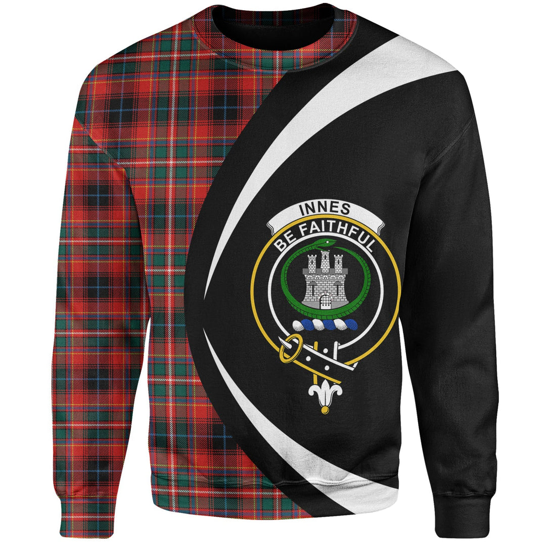 Innes Red Modern Clan Badge Tartan Sweatshirt Circle Style Personalized