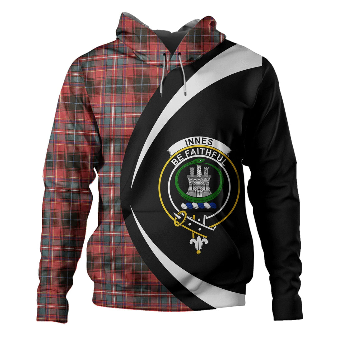 Innes Red Weathered Clan Badge Tartan Hoodie Circle Style