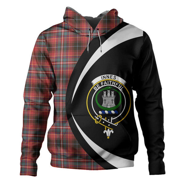 Innes Red Weathered Clan Badge Tartan Hoodie Circle Style