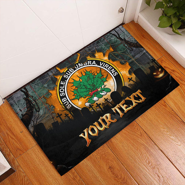 Irvine of Glentulchan Ancient Clan Badge Tartan Personalize Doormat Happy Halloween Style