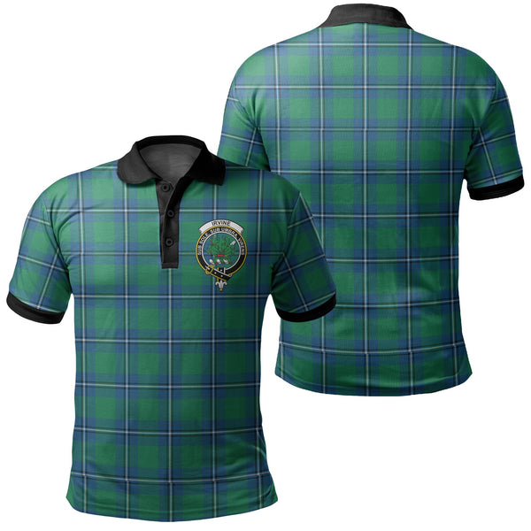 Irvine Ancient Tartan Crest Polo Shirt Black Neck 2 Style