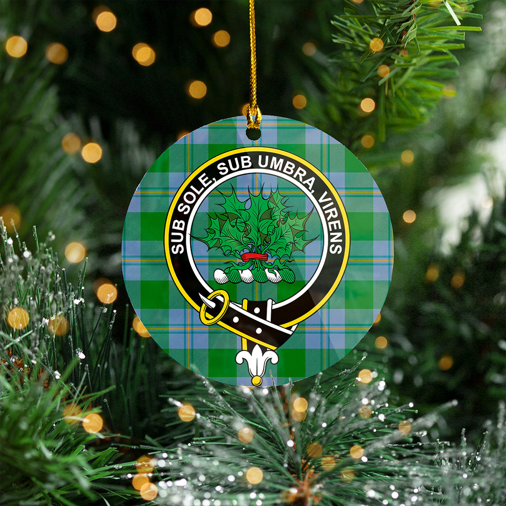 Irvine of Bonshaw Ancient Clan Badge Tartan Plastic Christmas Ornaments