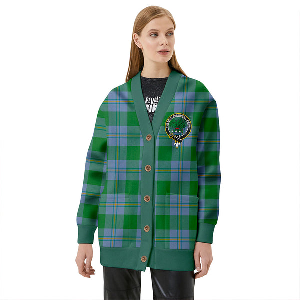 Irvine of Bonshaw Ancient Clan Badge Tartan V-neck Cardigan