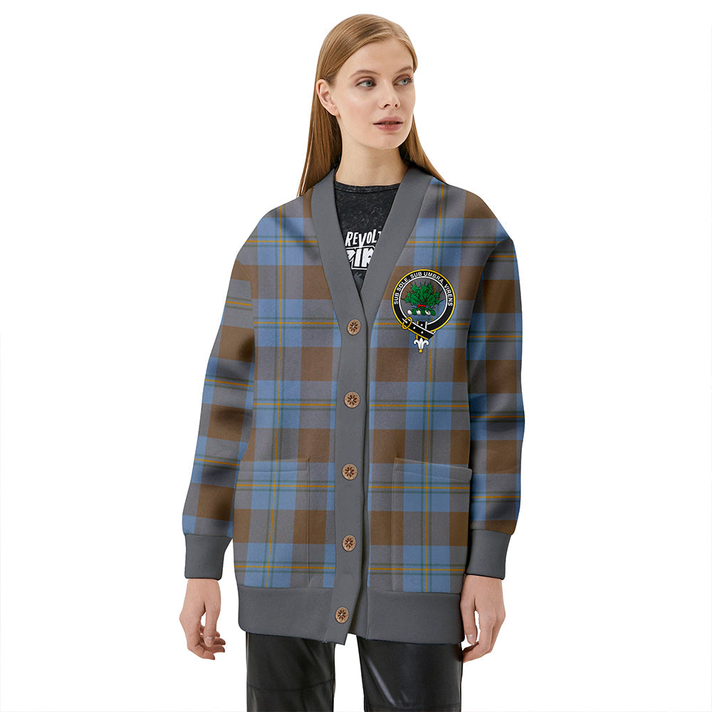 Irvine of Bonshaw Weathered Clan Badge Tartan V-neck Cardigan