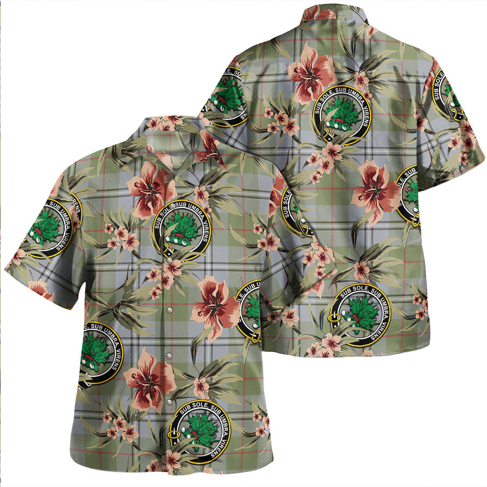 Irvine of Glentulchan Weathered Clan Badge Tartan Aloha Hawaiian Shirt Tropical Old Style