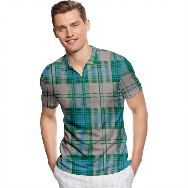 Isle of Man Manx Centenary Modern Tartan Classic Lapel Zip Short Sleeve Polo