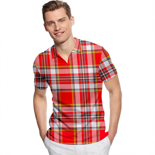 Isle of Man Manx Laxey Red Modern Tartan Classic Lapel Zip Short Sleeve Polo