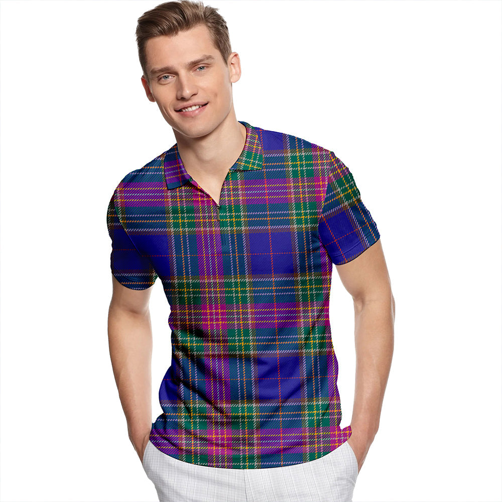 Isle of Man Manx Modern Tartan Classic Lapel Zip Short Sleeve Polo