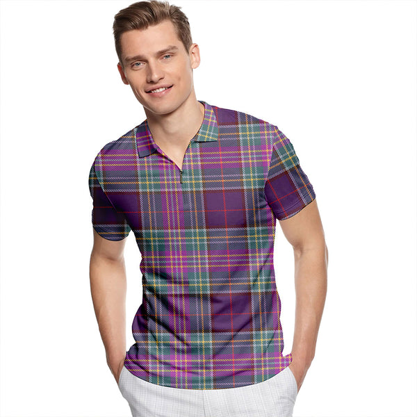 Isle of Man Manx Weathered Tartan Classic Lapel Zip Short Sleeve Polo