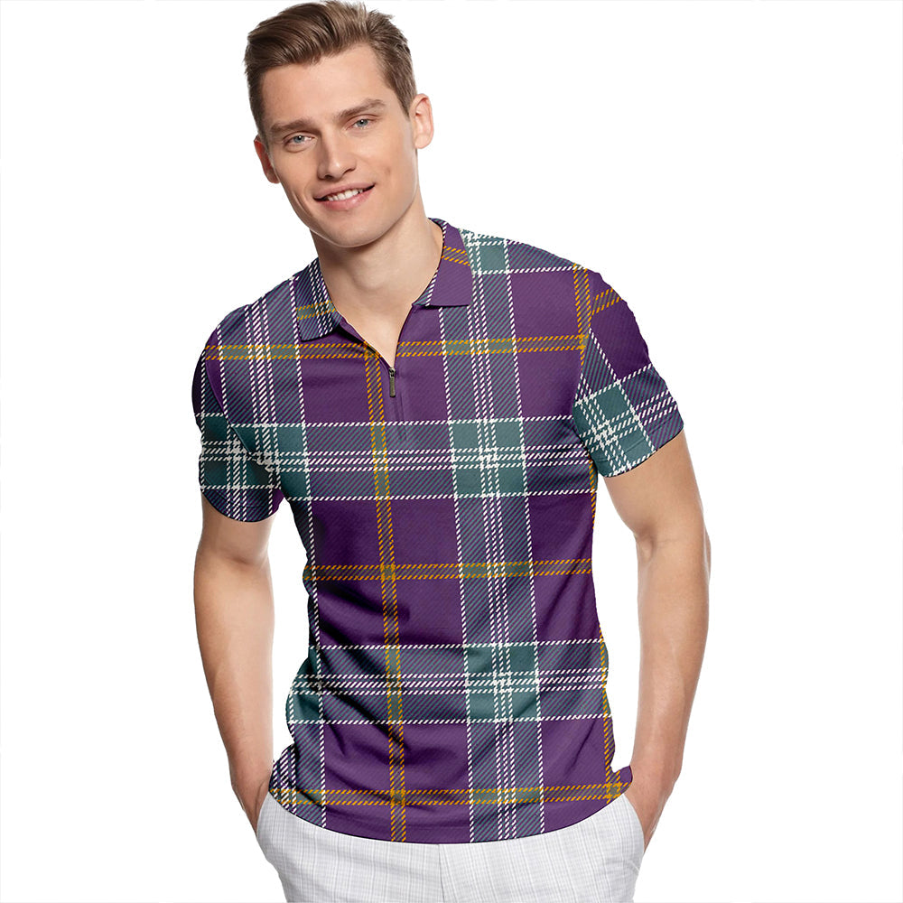 Jackson Weathered Tartan Classic Lapel Zip Short Sleeve Polo