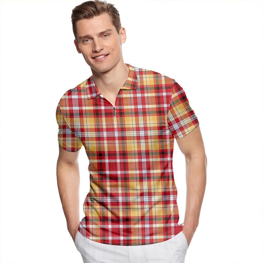 Jacobite Old Sett Weathered Tartan Classic Lapel Zip Short Sleeve Polo