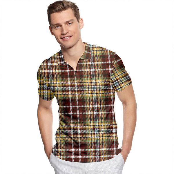 Jacobite Old Weathered Tartan Classic Lapel Zip Short Sleeve Polo