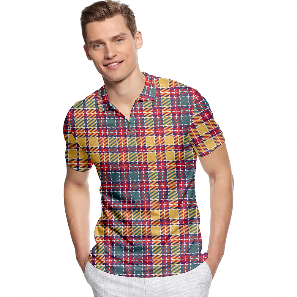 Jacobite Weathered Tartan Classic Lapel Zip Short Sleeve Polo