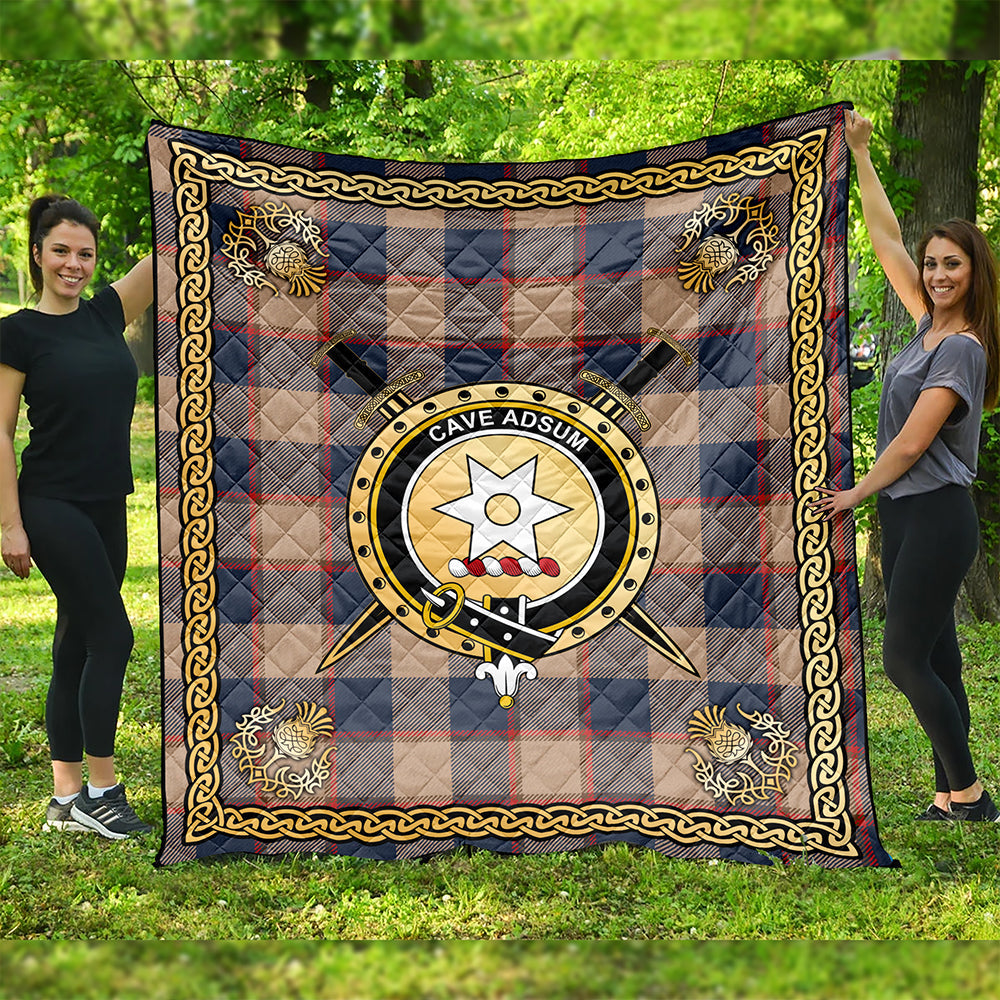 Jardine of Castlemilk Weathered Clan Badge Tartan Premium Quilt Celtic Shield