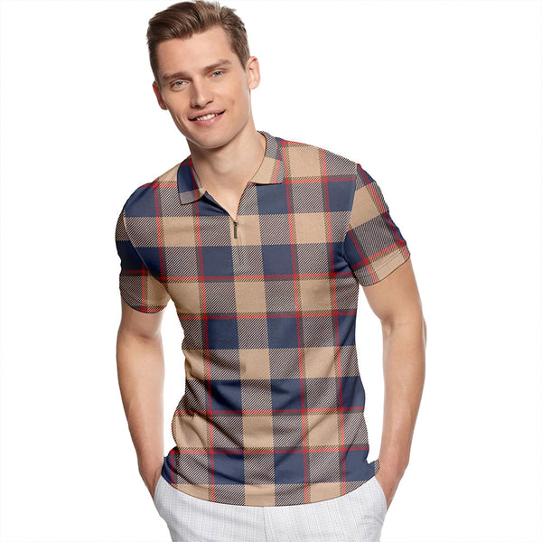 Jardine of Castlemilk Weathered Tartan Classic Lapel Zip Short Sleeve Polo