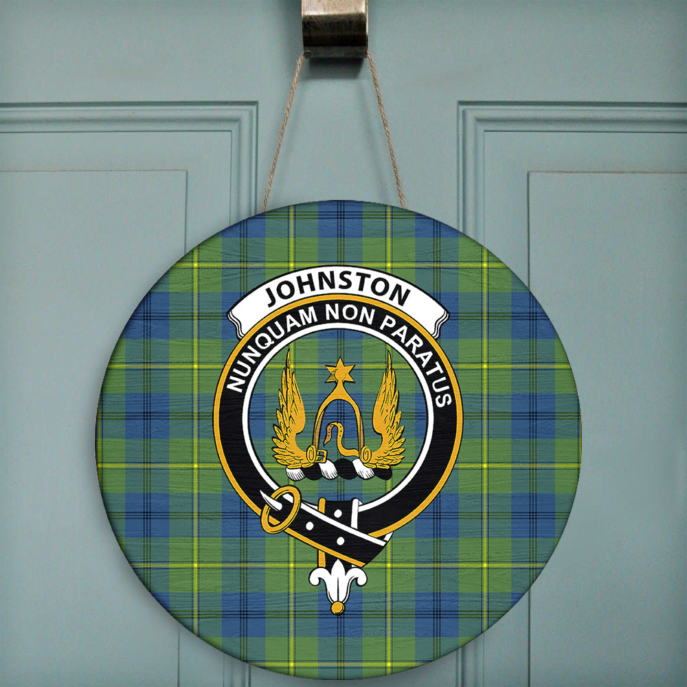 Johnston Ancient Tartan Classic Crest Round Wooden Sign