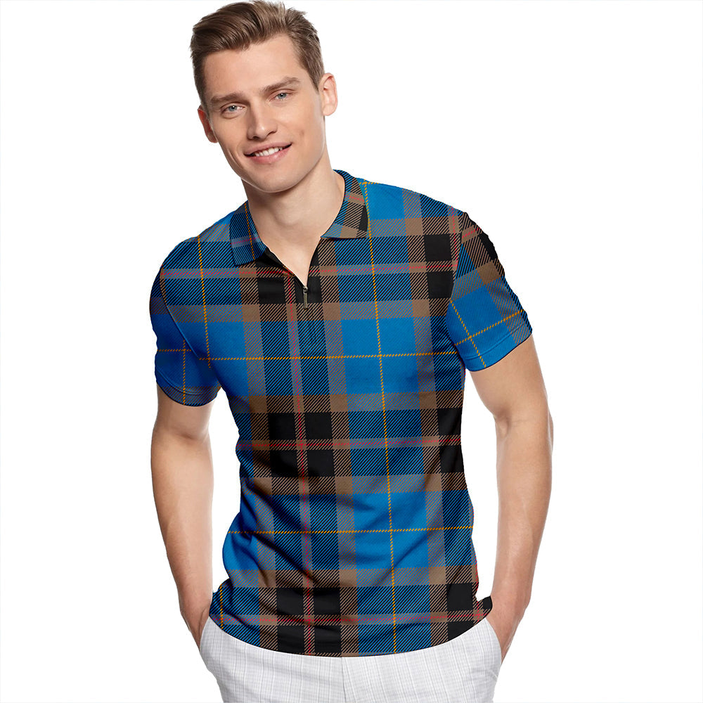 Jones Bobby Ancient Tartan Classic Lapel Zip Short Sleeve Polo