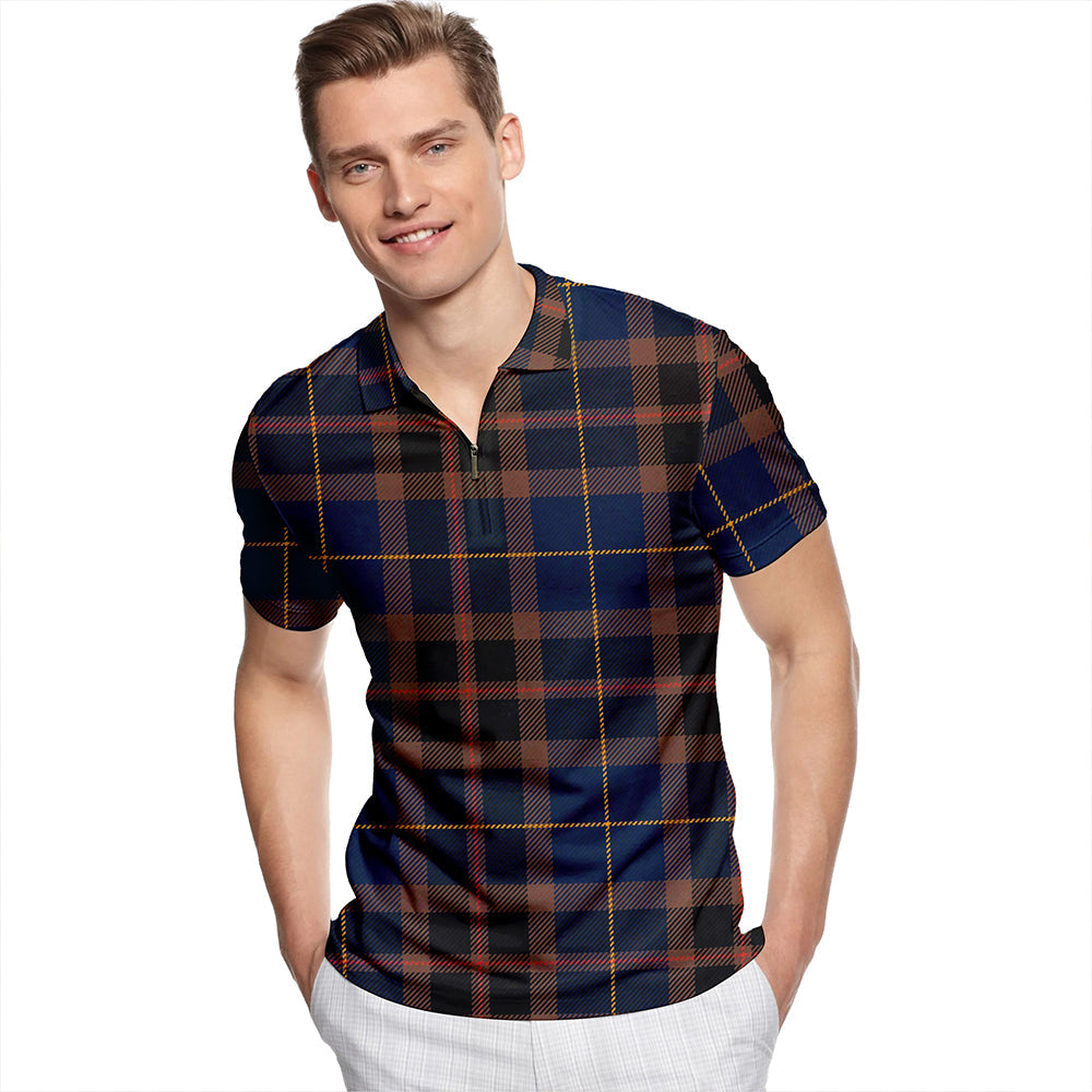 Jones Bobby Modern Tartan Classic Lapel Zip Short Sleeve Polo