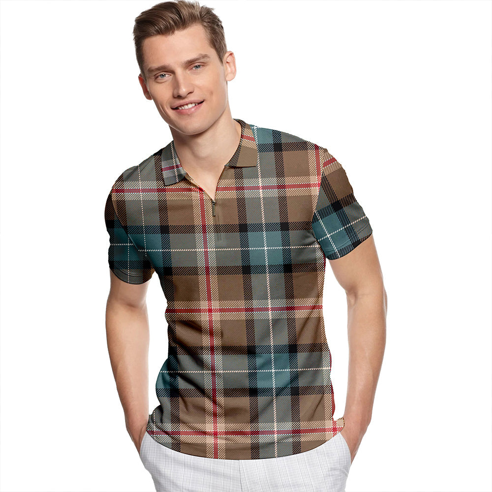 Jones #2 Weathered Tartan Classic Lapel Zip Short Sleeve Polo