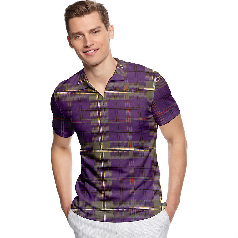 Joss Weathered Tartan Classic Lapel Zip Short Sleeve Polo