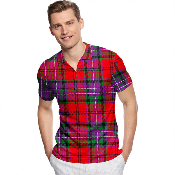 Kelly of Sleat Red Modern Tartan Classic Lapel Zip Short Sleeve Polo