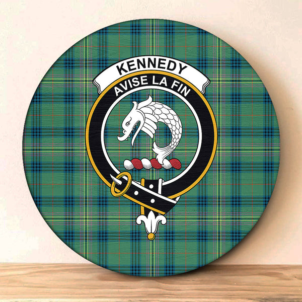 Kennedy Ancient Tartan Classic Crest Round Wooden Sign