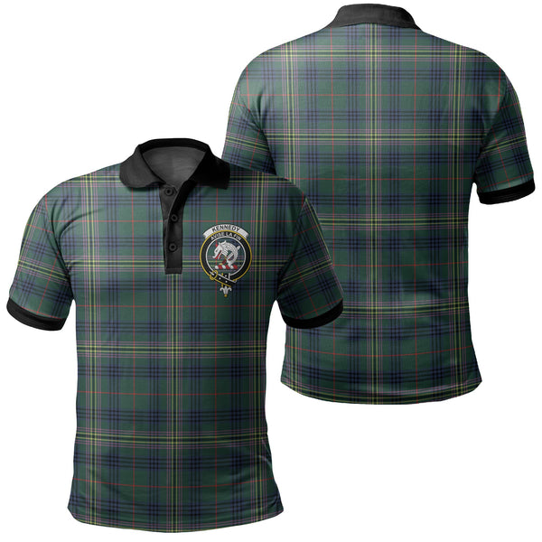 Kennedy Modern Tartan Crest Polo Shirt Black Neck 2 Style