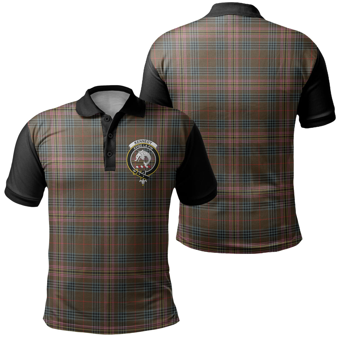 Kennedy Weathered Tartan Crest Polo Shirt Black Neck 1 Style