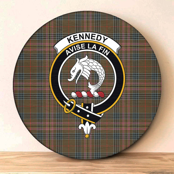 Kennedy Weathered Tartan Classic Crest Round Wooden Sign