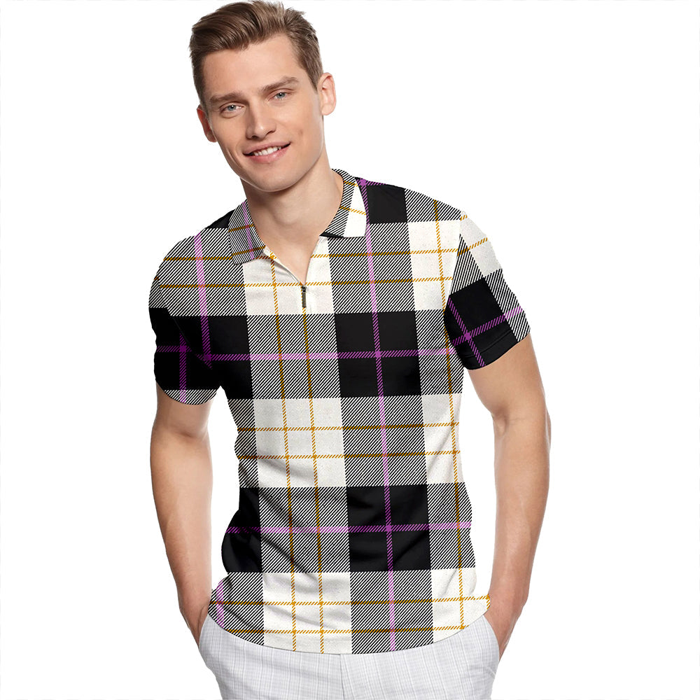 Kennison Ancient Tartan Classic Lapel Zip Short Sleeve Polo