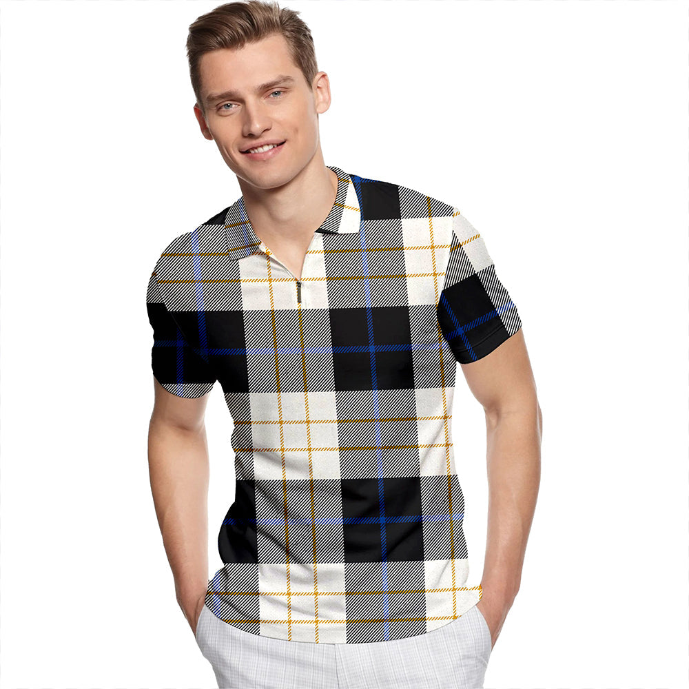 Kennison Modern Tartan Classic Lapel Zip Short Sleeve Polo