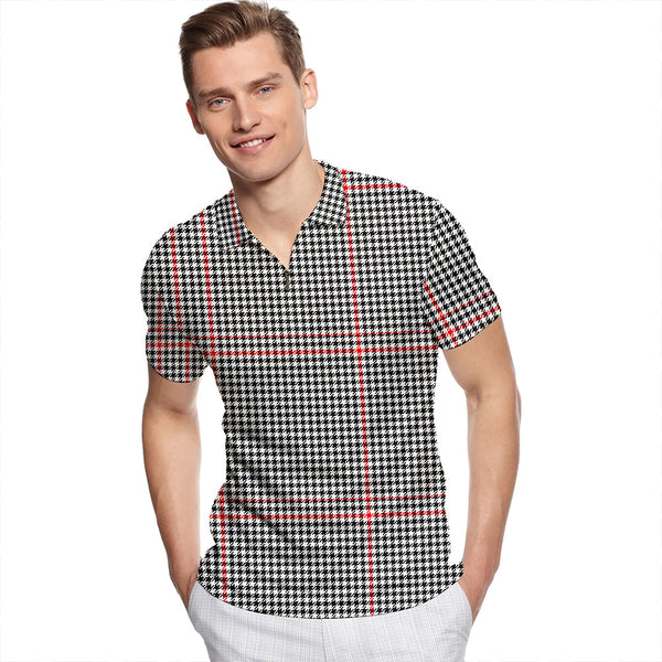 Kerr Shepherd's Plaid Tartan Classic Lapel Zip Short Sleeve Polo