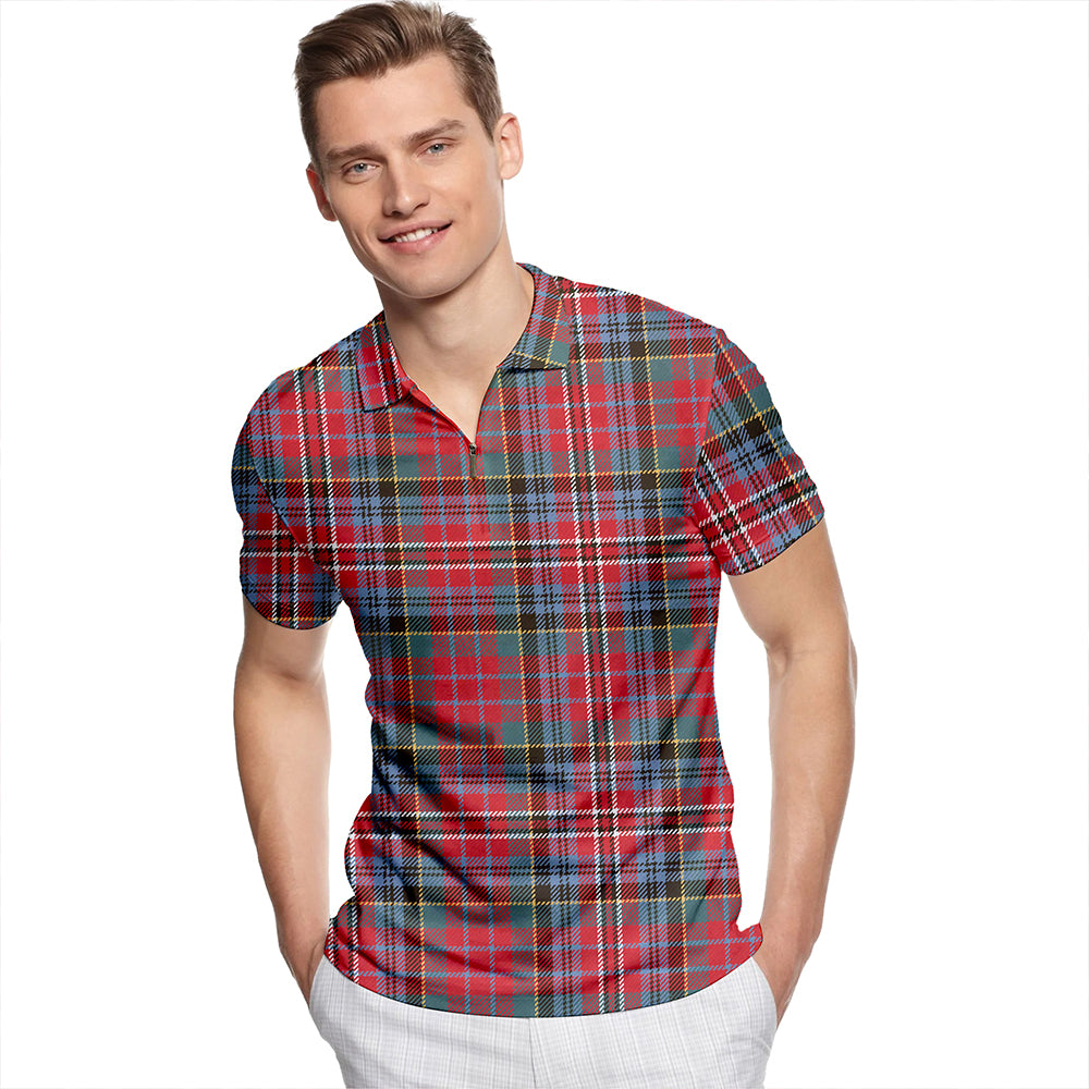 Kidd Rock and Wheel Weathered Tartan Classic Lapel Zip Short Sleeve Polo