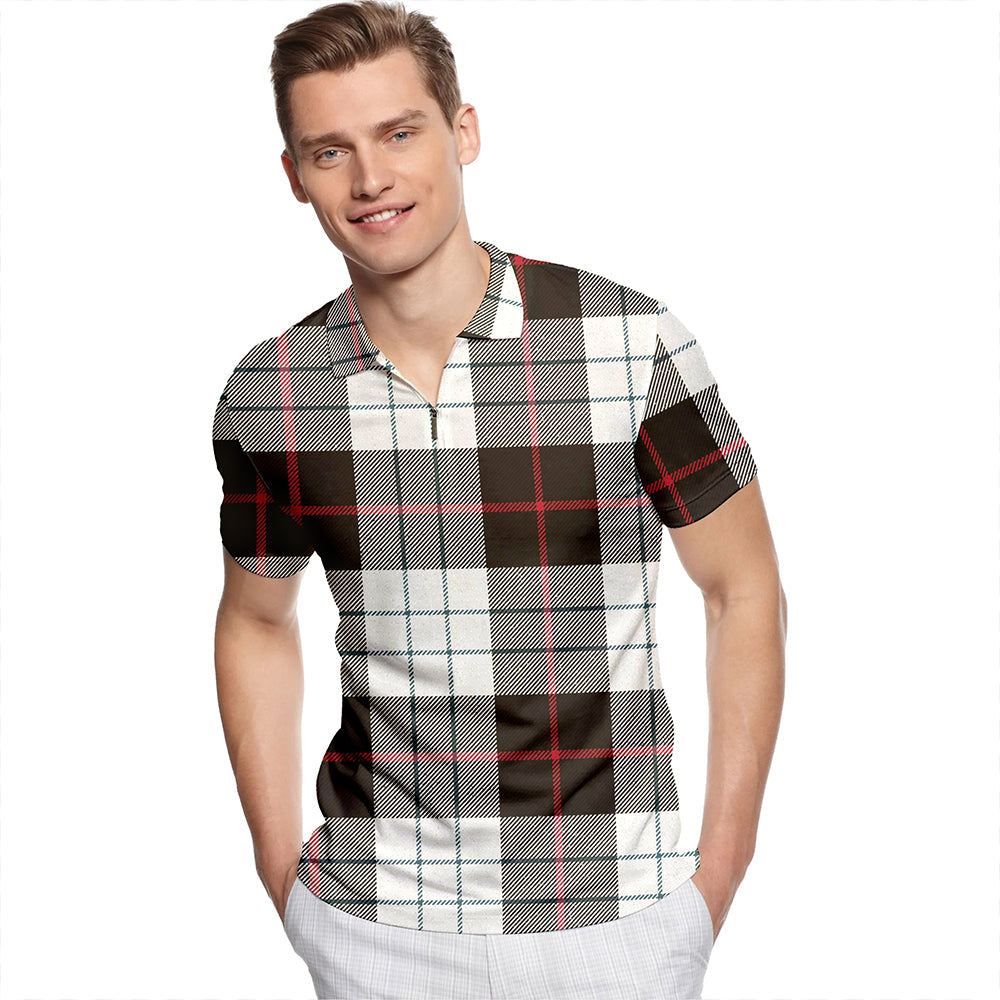 Kierson Weathered Tartan Classic Lapel Zip Short Sleeve Polo