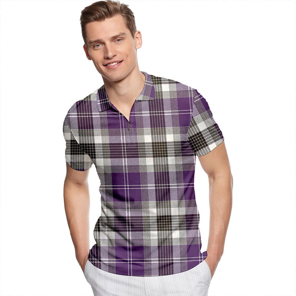 Kilbarchan #4 Weathered Tartan Classic Lapel Zip Short Sleeve Polo