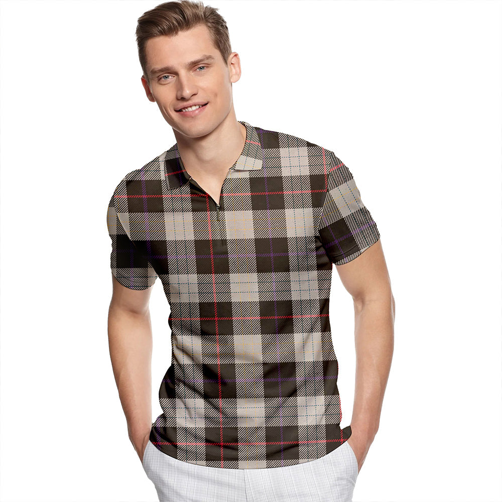 Kinnison Weathered Tartan Classic Lapel Zip Short Sleeve Polo