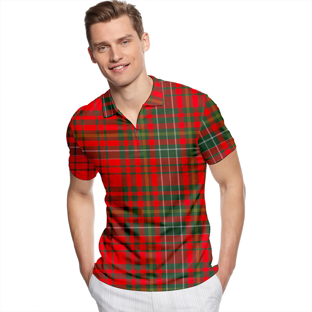 Kinnoull Modern Tartan Classic Lapel Zip Short Sleeve Polo