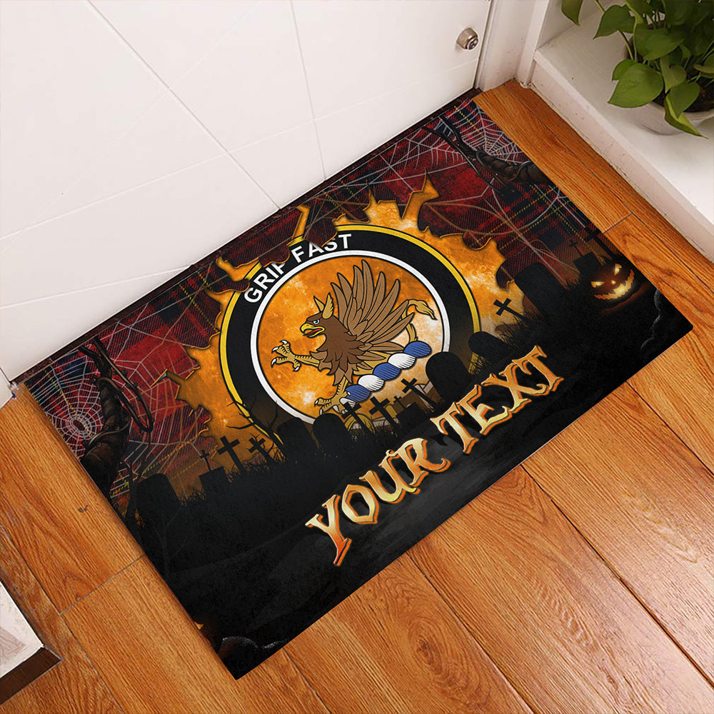 Leslie Modern Clan Badge Tartan Personalize Doormat Happy Halloween Style