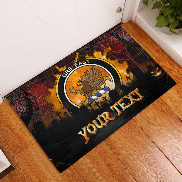 Leslie Modern Clan Badge Tartan Personalize Doormat Happy Halloween Style