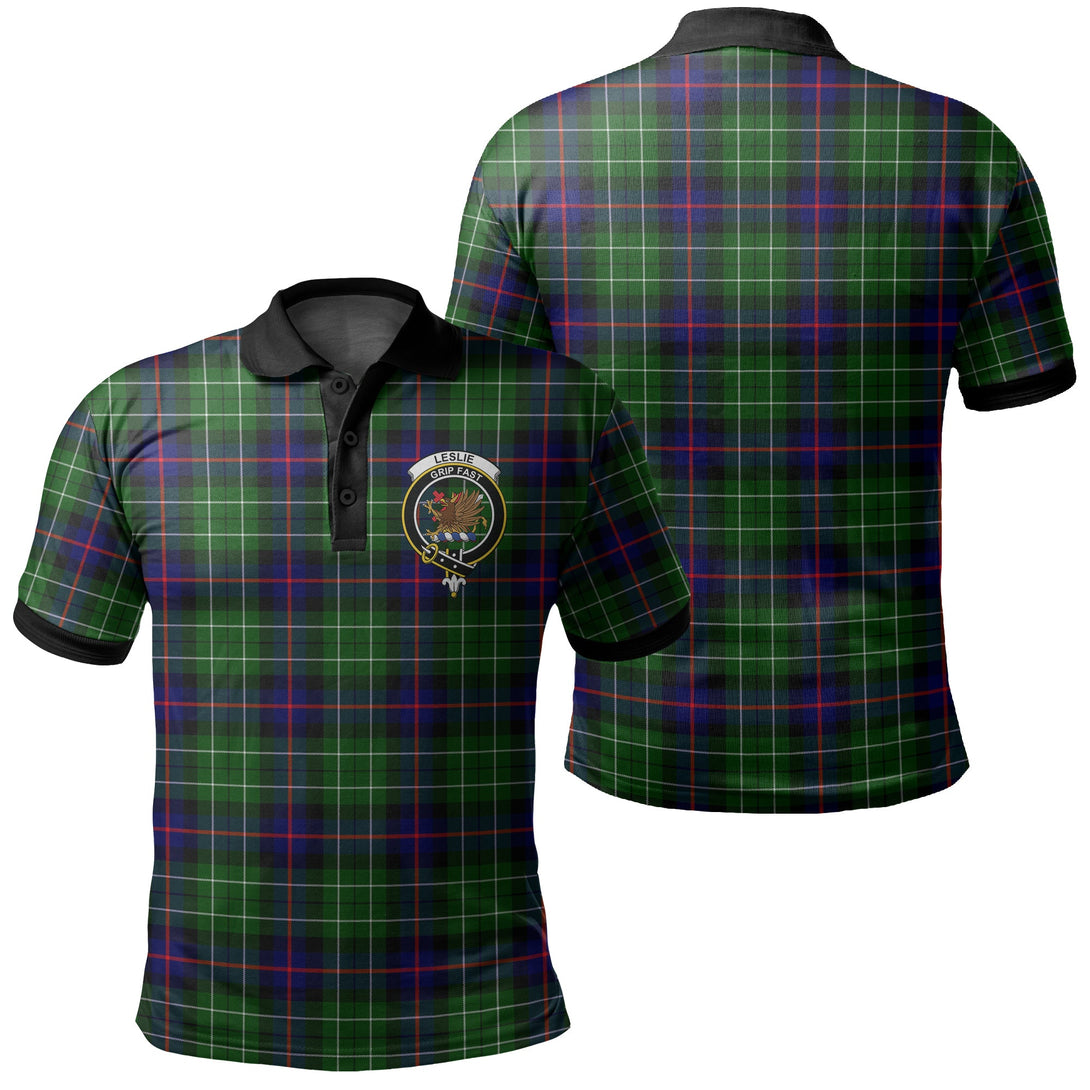 Leslie Hunting Ancient Tartan Crest Polo Shirt Black Neck 2 Style