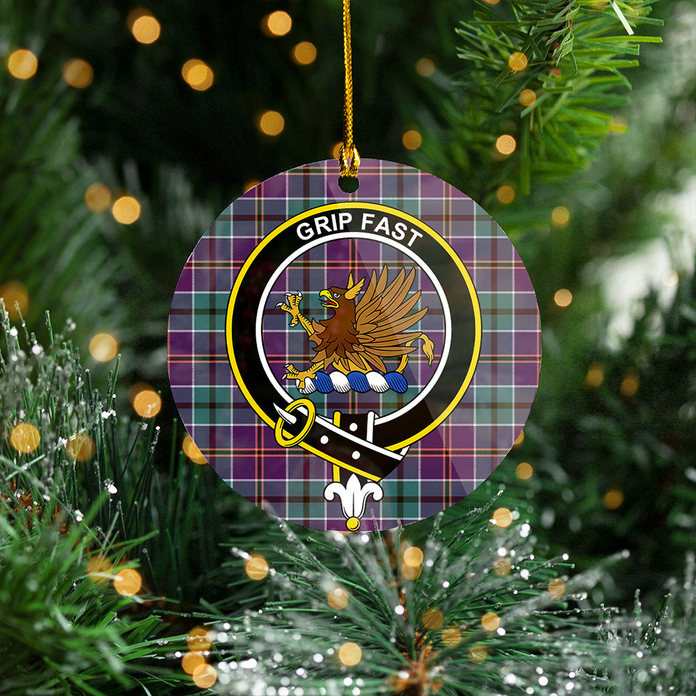 Leslie of the Hebrides Weathered Clan Badge Tartan Plastic Christmas Ornaments