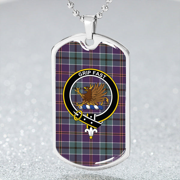 Leslie of the Hebrides Weathered Clan Badge Classic Tartan Dog Tag Necklace