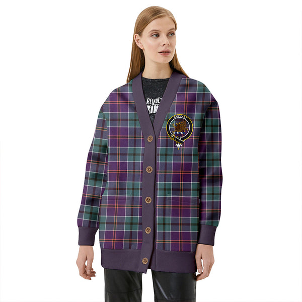 Leslie of the Hebrides Weathered Clan Badge Tartan V-neck Cardigan