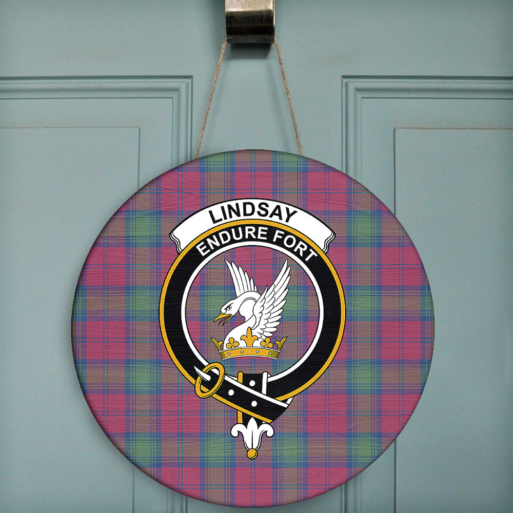 Lindsay Ancient Tartan Classic Crest Round Wooden Sign