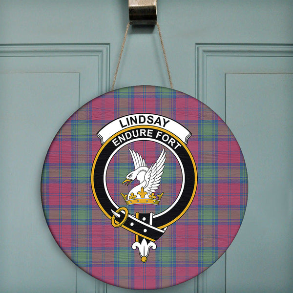 Lindsay Ancient Tartan Classic Crest Round Wooden Sign