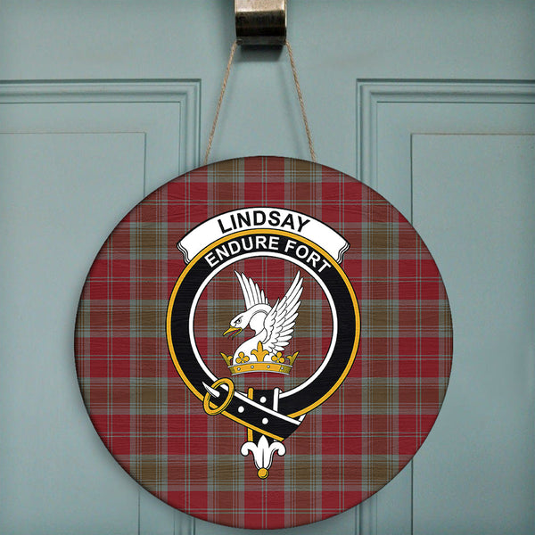 Lindsay Weathered Tartan Classic Crest Round Wooden Sign