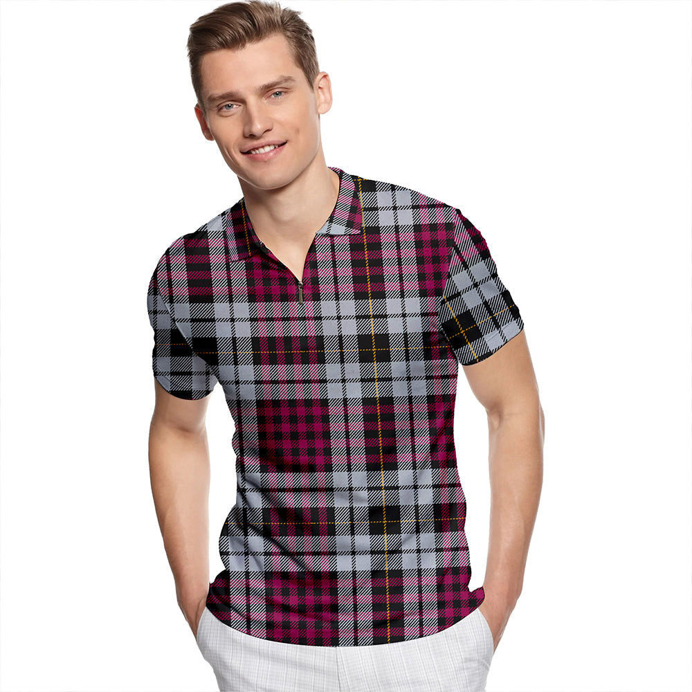 Little Dress Modern Tartan Classic Lapel Zip Short Sleeve Polo