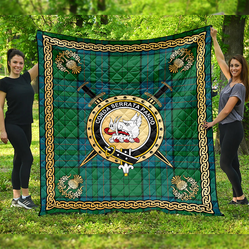 Lockhart Ancient Clan Badge Tartan Premium Quilt Celtic Shield