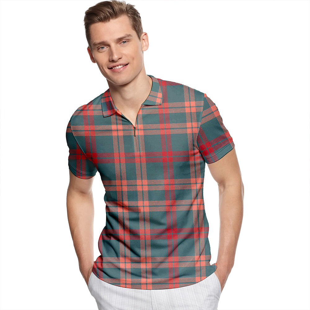 Logan #3 Weathered Tartan Classic Lapel Zip Short Sleeve Polo