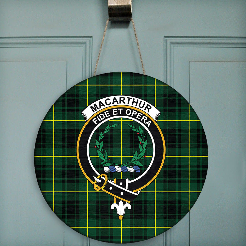 MacArthur Modern Tartan Classic Crest Round Wooden Sign